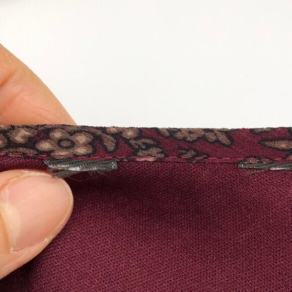 Burgundy Floral Chiffon flowy tunic scoop neck Short Sleeve Blouse size ~M - Picture 7 of 14